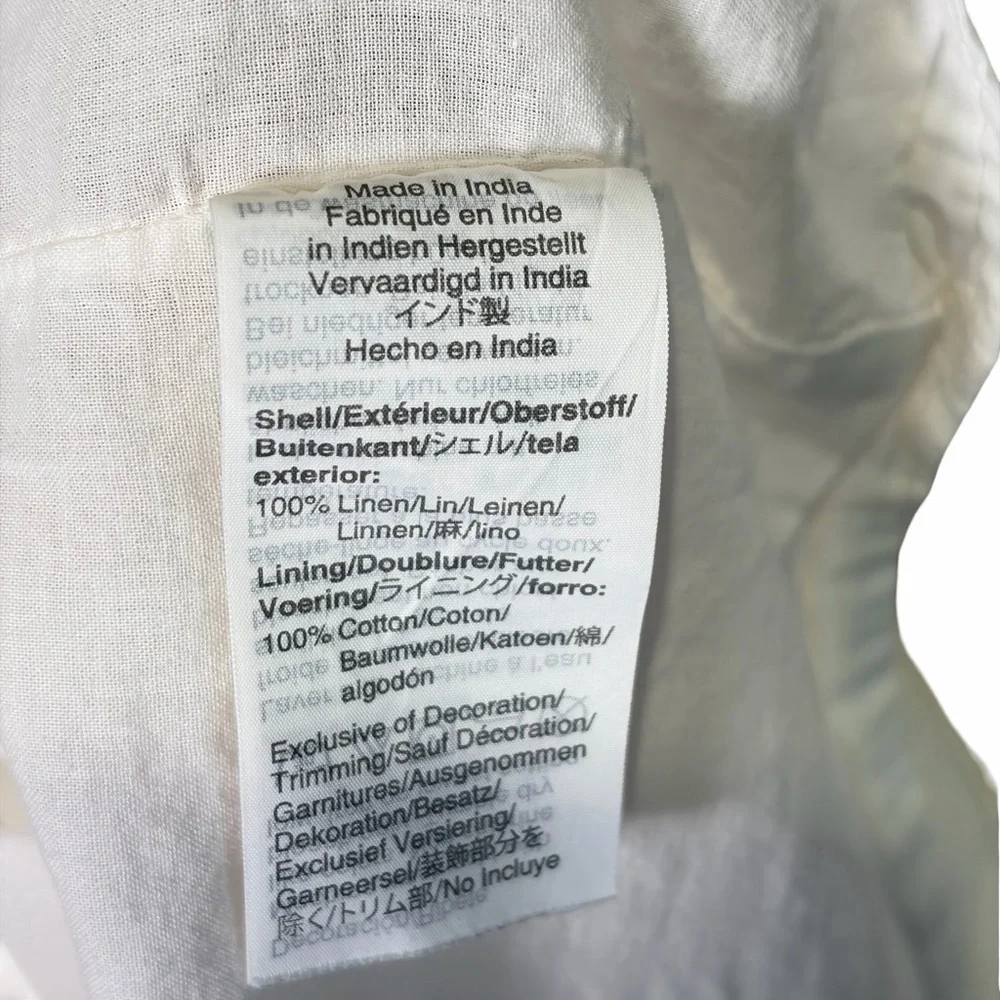 J. Crew 100% Linen Embroidered White Midi Dress with Blue Trim V-Neck, US 6 - Picture 14 of 16